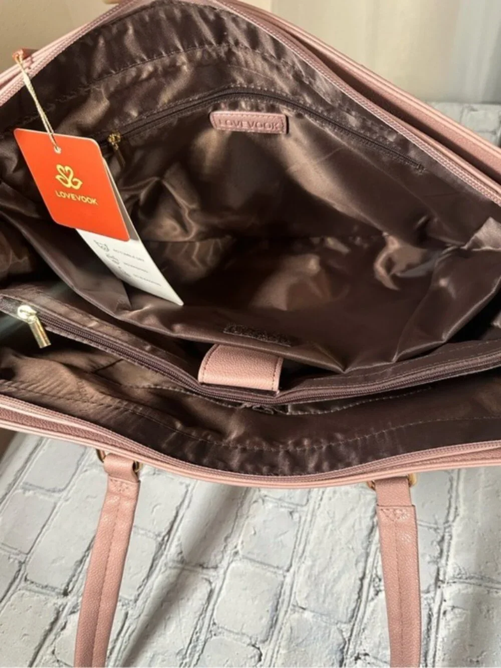 LOVEVOOK Laptop Tote Bag for Women 15.6 Inch Waterproof Leather Briefcase Mauve